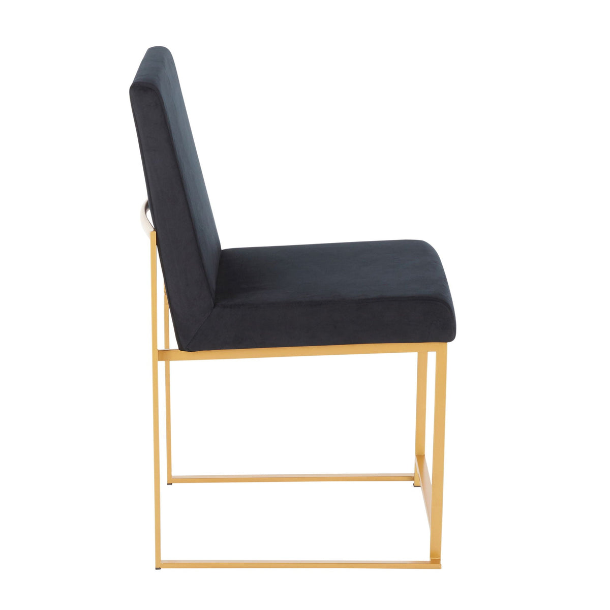 Contemporary high back dining chair with black upholstery and gold legs on Tampa Home & Garden Store