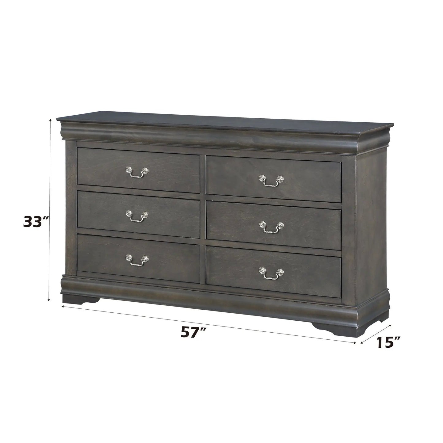 Louis Philippe bedroom dresser, sleek dark espresso wood with 6 drawers and metal handles on Tampa Home & Garden Store