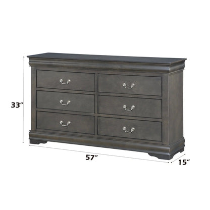 Louis Philippe bedroom dresser, sleek dark espresso wood with 6 drawers and metal handles on Tampa Home & Garden Store