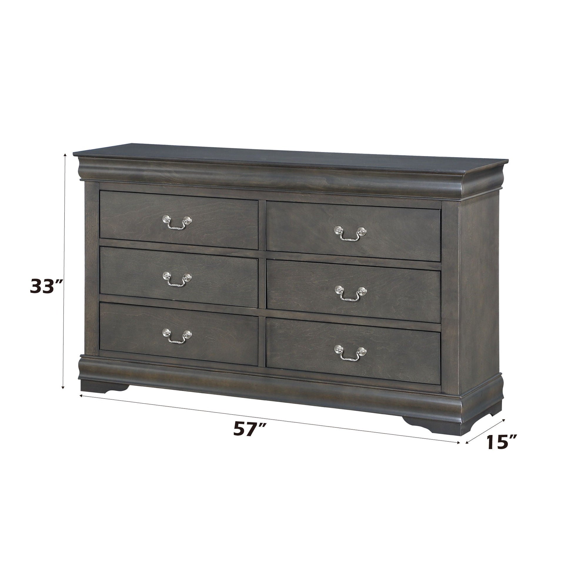 Louis Philippe bedroom dresser in dark wood with crown molding and silver drawer pulls on Tampa Home & Garden Store