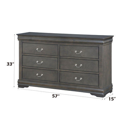 Louis Philippe bedroom dresser in dark wood with crown molding and silver drawer pulls on Tampa Home & Garden Store