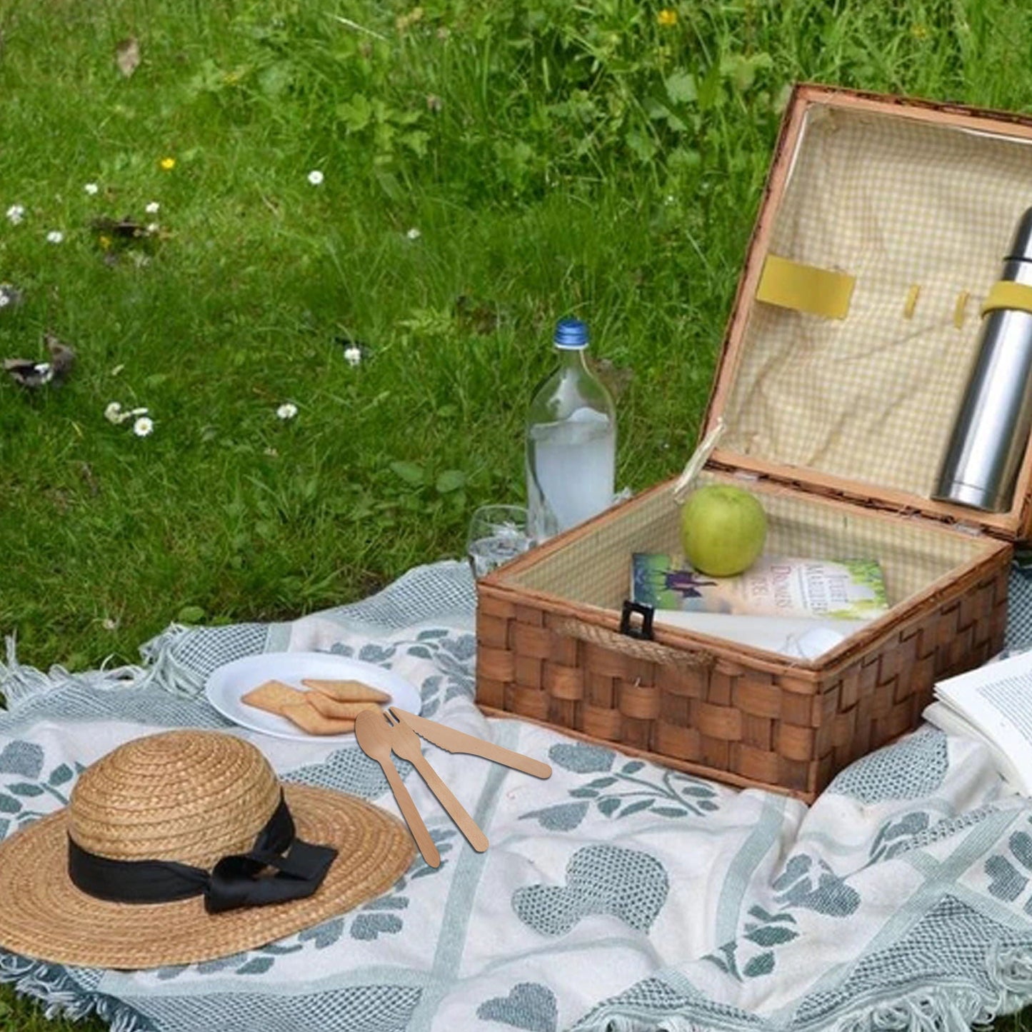 Natural Wood Cutlery And Utensils For A Party