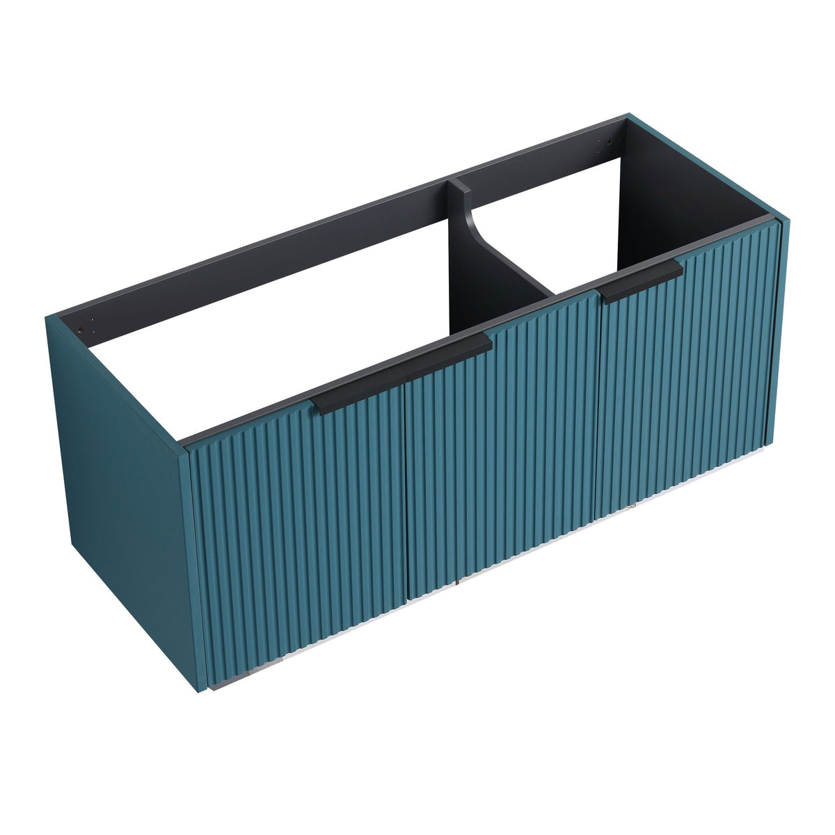 Contemporary wall-mounted vanity by HouseOfZazla teal with ribbed front and softclose doors on Tampa Home & Garden Store
