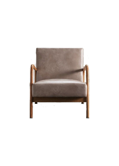 Classic mid-century modern accent chair with open wood frame and taupe cushion by HouseOfZazla on Tampa Home & Garden Store