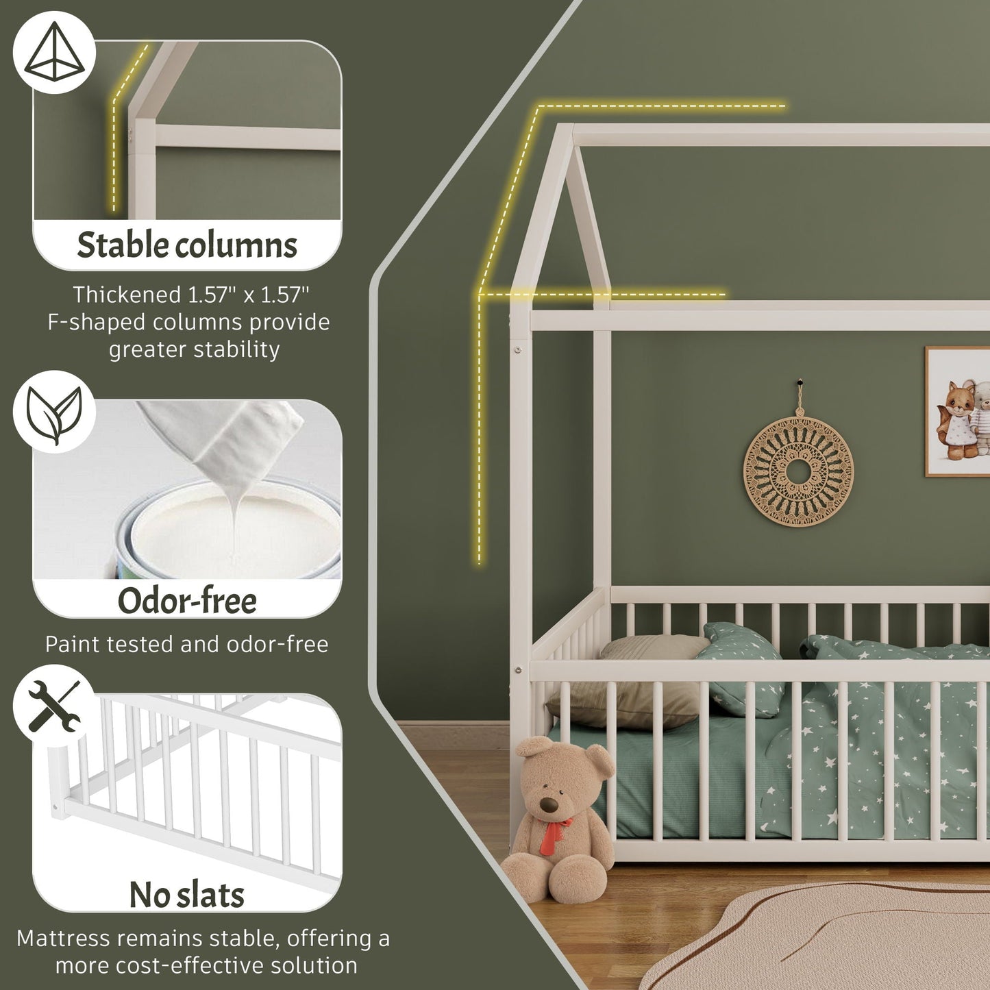 Cozy Montessori House Floor Bed and a Safety Rail