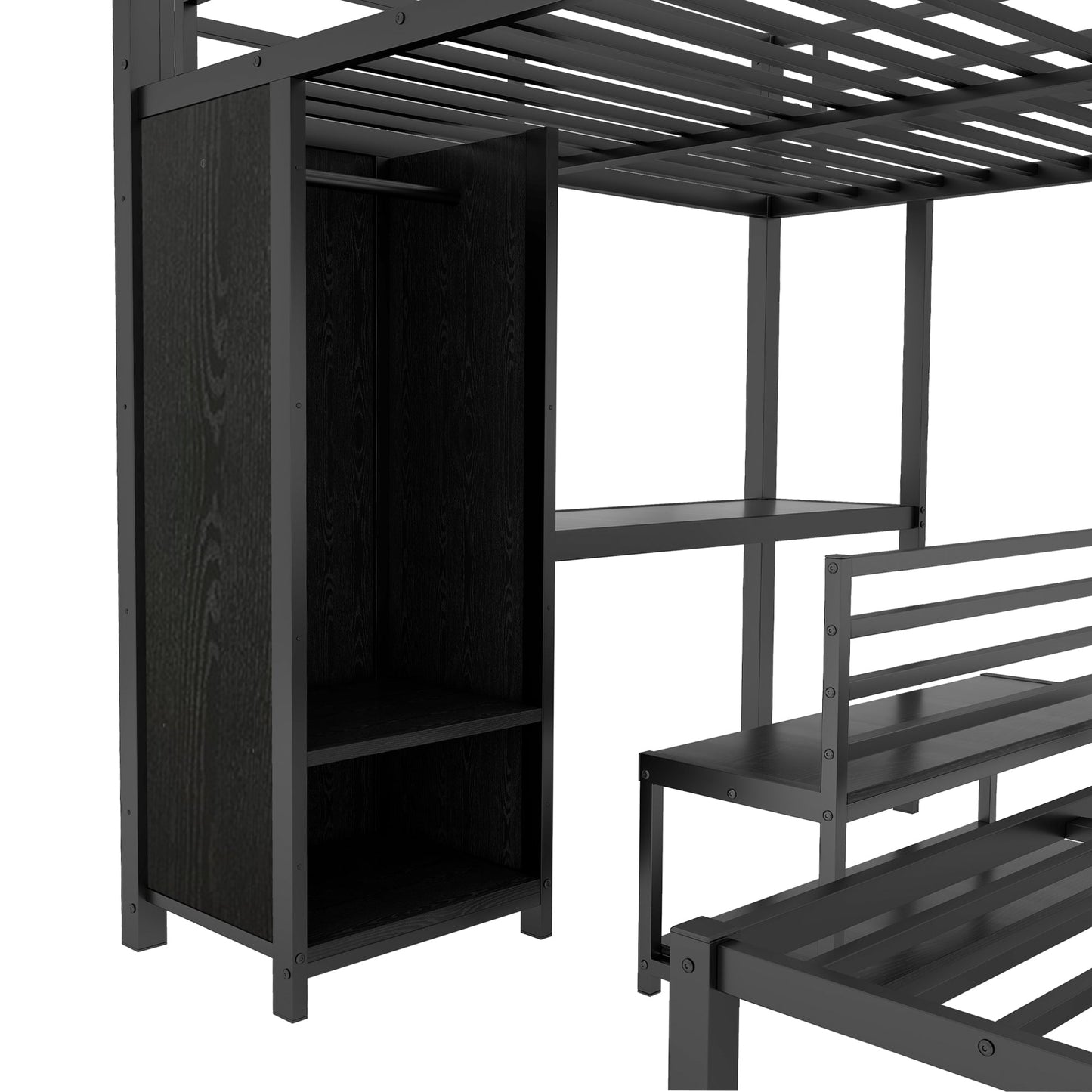 Queen Over Queen Bunk Bed With Desk and Wardrobe