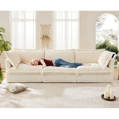 Modern Corduroy and Slipcovered Three Seater Sofa