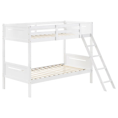 Bunk bed with built-in ladder, angled access step and safety guardrails in white, HouseOfZazla on Tampa Home & Garden Store