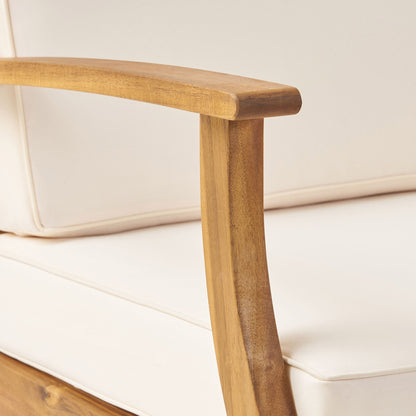 Perla Contemporary Club Chair with water resistant beige cushion, natural wood frame by HouseOfZazla on Tampa Home & Garden Store
