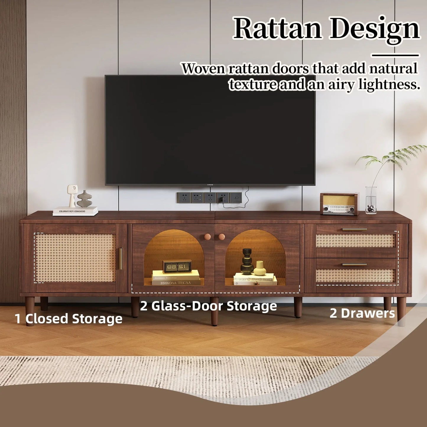 TV Stand With App LED Lights and Door Storage