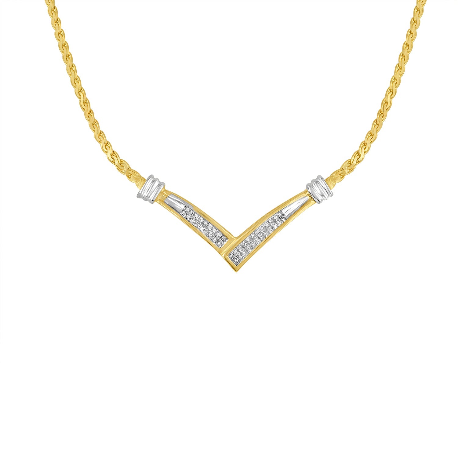 V-shaped 10K gold diamond pendant with 1/2 Cttw stones, 18-inch Franco chain on Tampa Home & Garden Store
