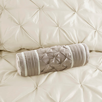 7 Piece Tufted Comforter Set in Ivory for King