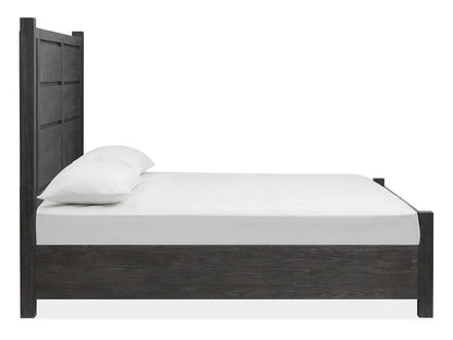 Plum Creek panel bed by Unique Piece Furniture in dark wood with tall paneled headboard on Tampa Home & Garden Store