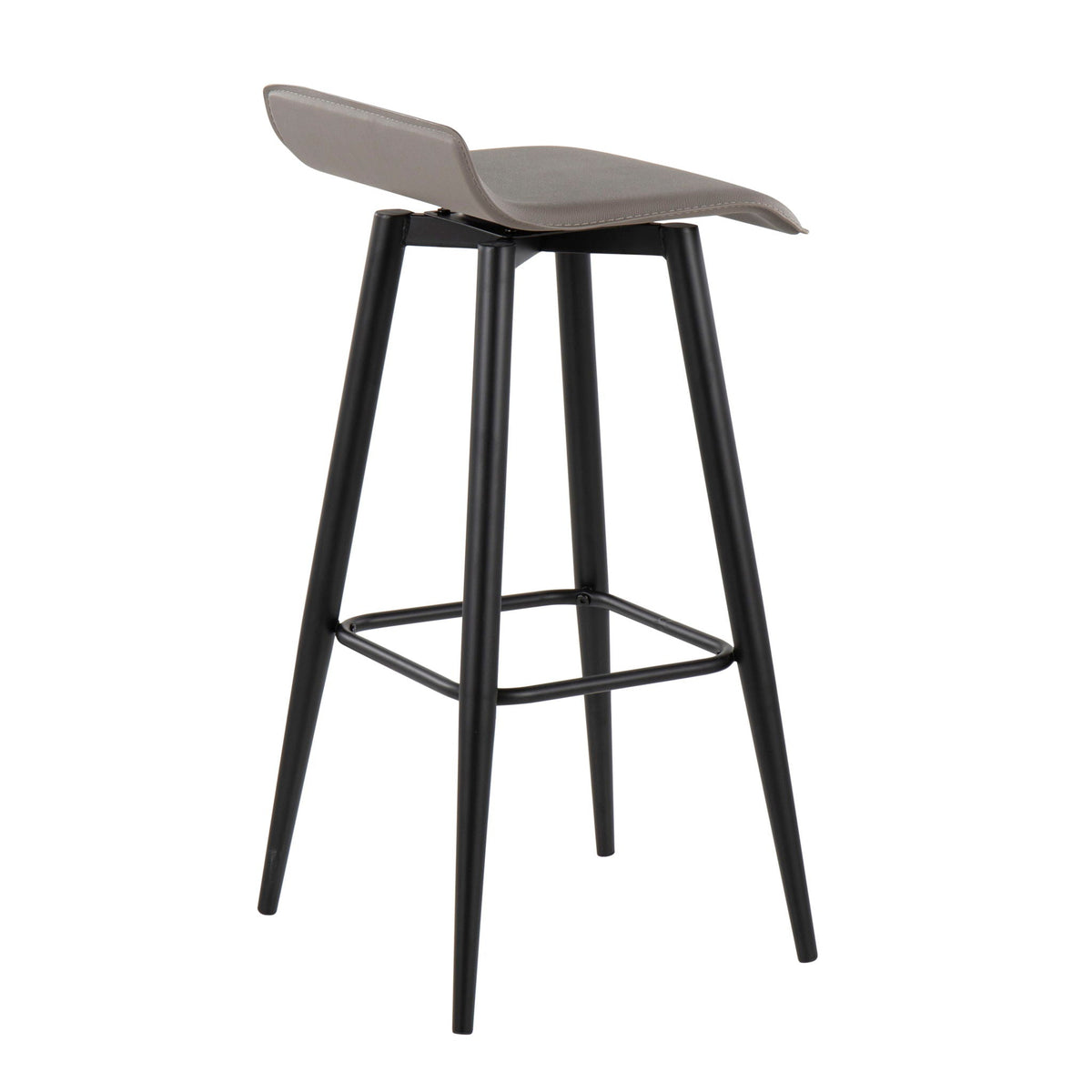 Contemporary fixed-height bar stool with pearl silver upholstery and black base on Tampa Home & Garden Store