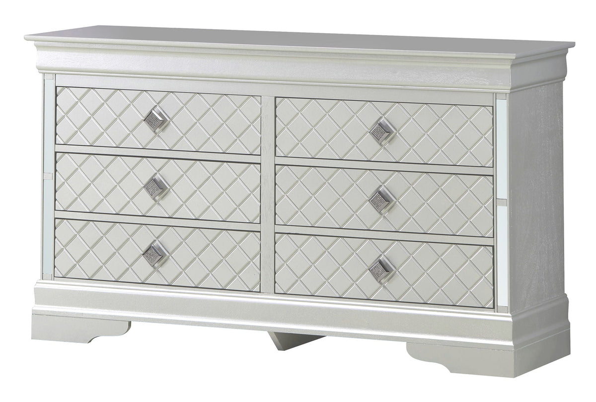 Verona Dresser with Embossed X Design pearl silver mirrored lattice drawers by HouseOfZazla on Tampa Home & Garden Store