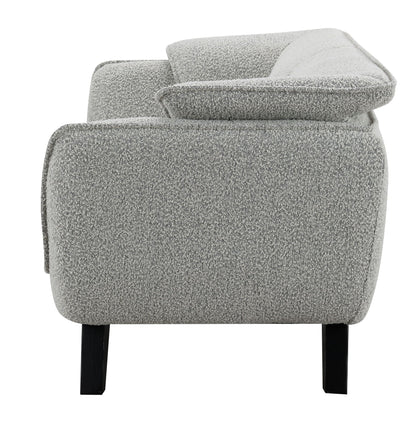 Nayeli Boucle Loveseat gray boucle upholstery with rounded arm and cushioned seat on black legs on Tampa Home & Garden Store