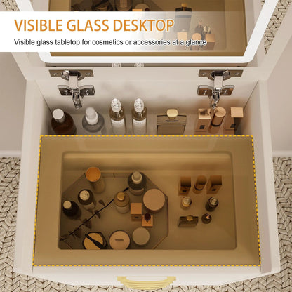 Compact 3 in 1 Vanity Desk with Open Mirror