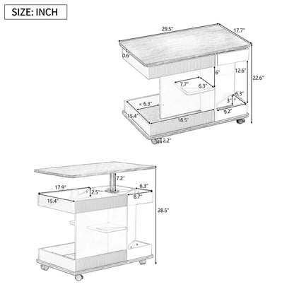 Adjustable end table with wheels and 360° rotating woodgrain top, storage drawers on Tampa Home & Garden Store