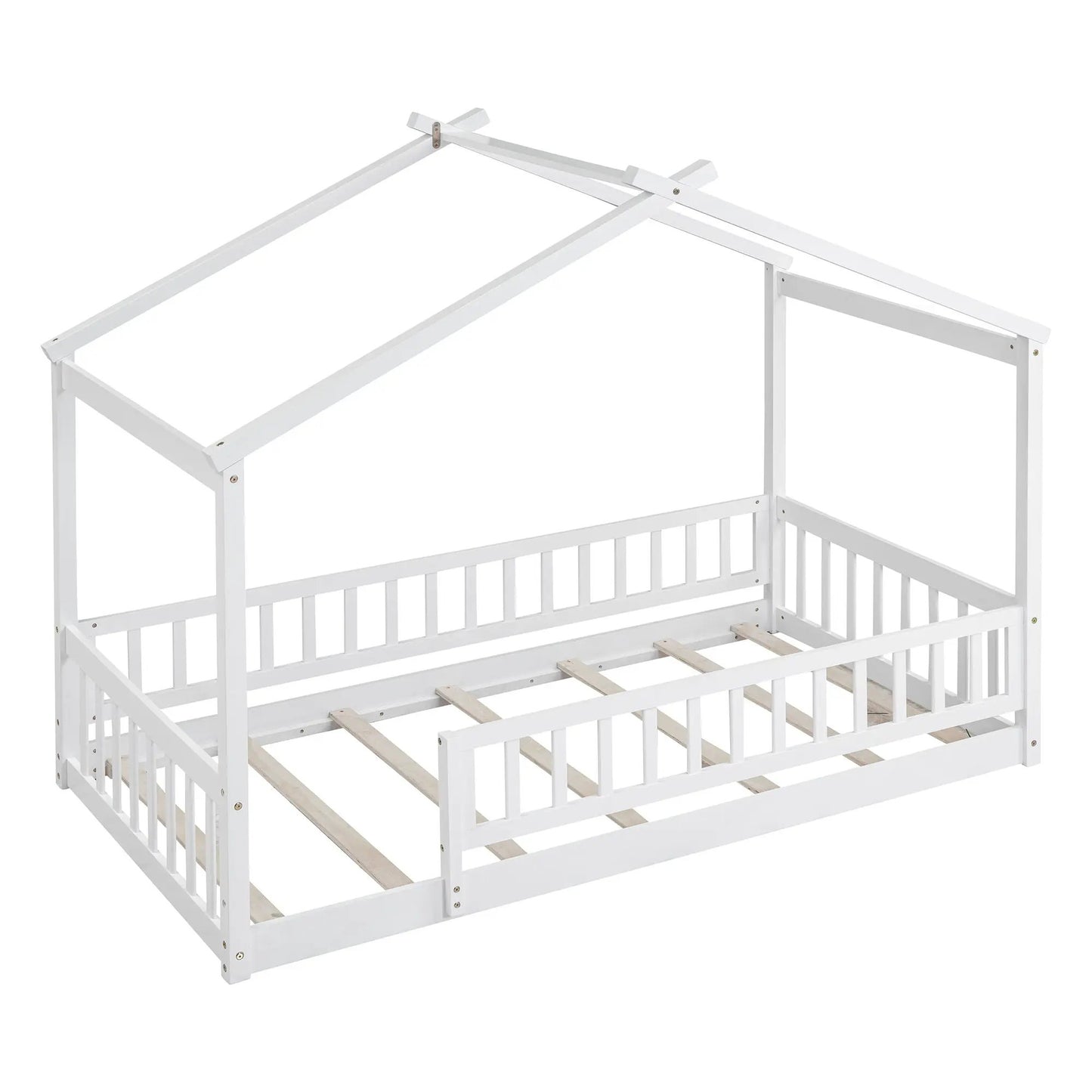 Bed House Bed Frame With Fence, white wooden canopy bed frame on Tampa Home & Garden Store