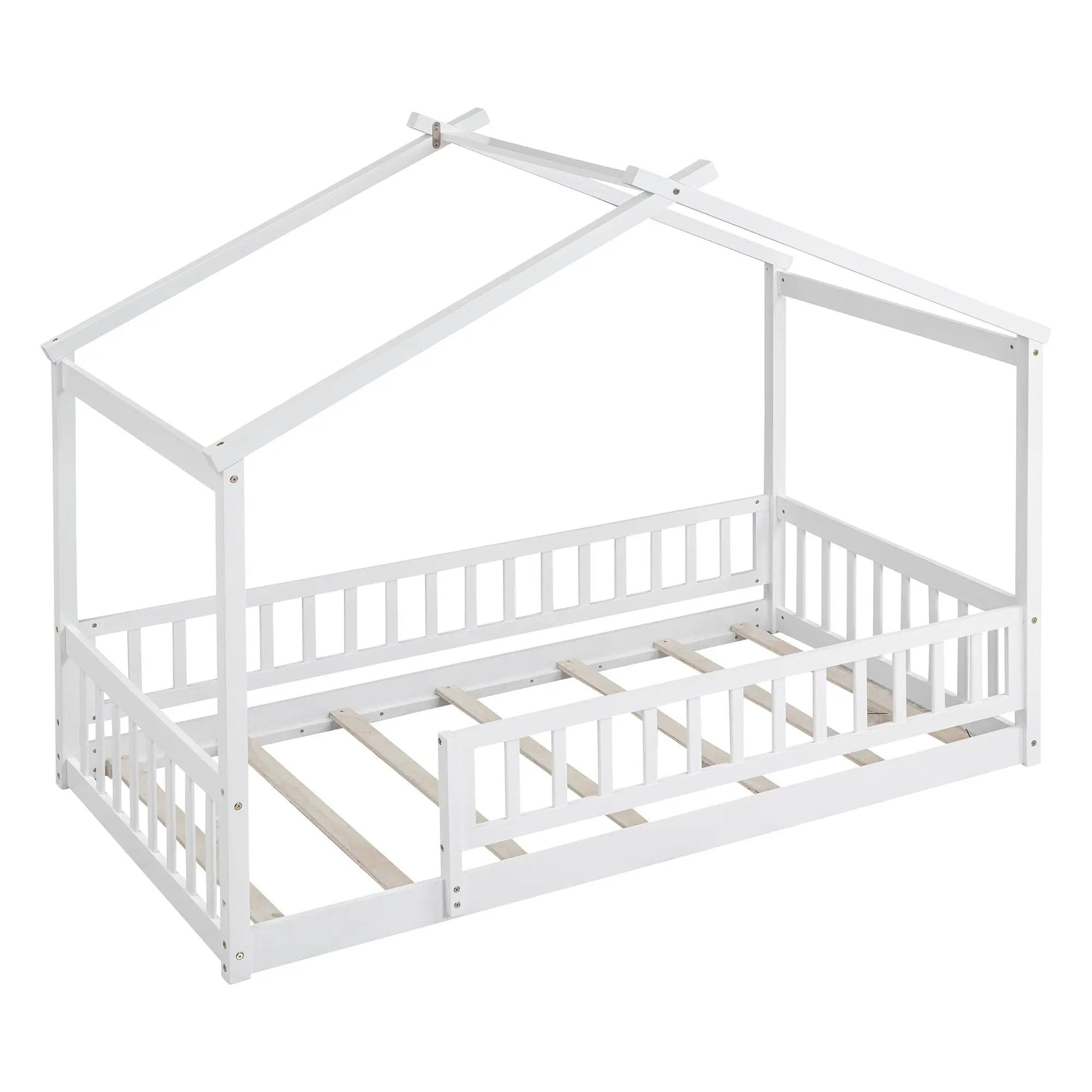 Bed House Bed Frame With Fence, white wooden canopy bed frame on Tampa Home & Garden Store