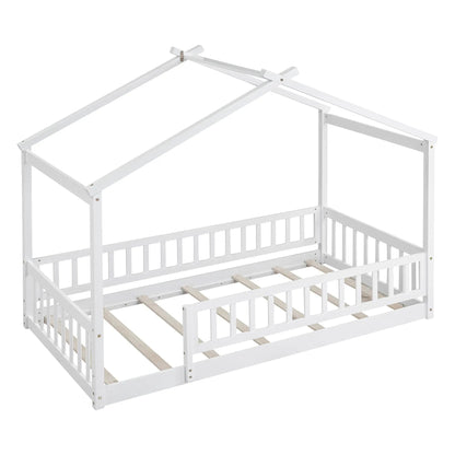 Bed House Bed Frame With Fence, white wooden canopy bed frame on Tampa Home & Garden Store