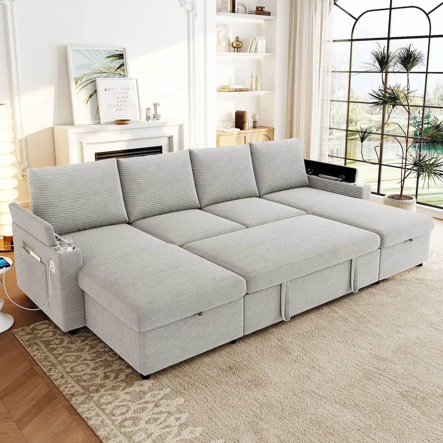 U Shaped Sectional Sofa Bed with Storage Chaise