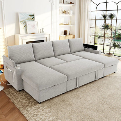 U Shaped Sectional Sofa Bed with Storage Chaise