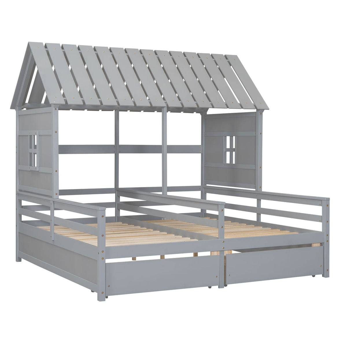 House platform bed with 2 side-by-side drawers in light grey wood frame on Tampa Home & Garden Store