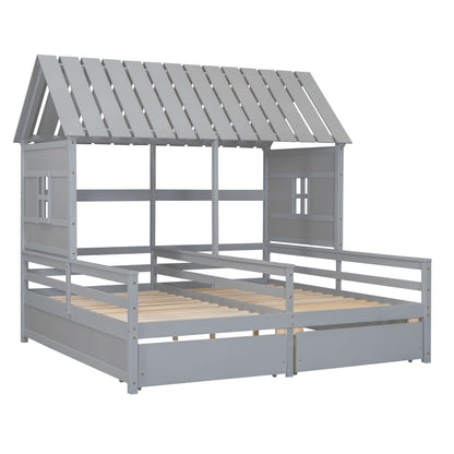 House platform bed with 2 side-by-side drawers in light grey wood frame on Tampa Home & Garden Store