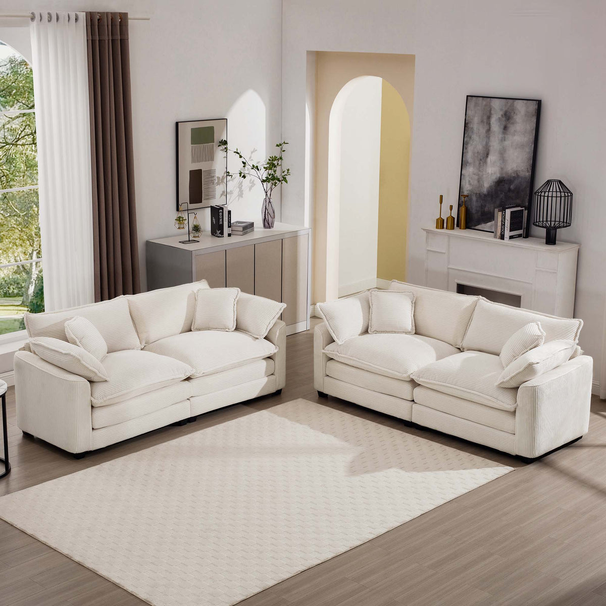 Elegant oversized cream sectional sofa set with deep seats, 3-piece layout by HouseOfZazla on Tampa Home & Garden Store