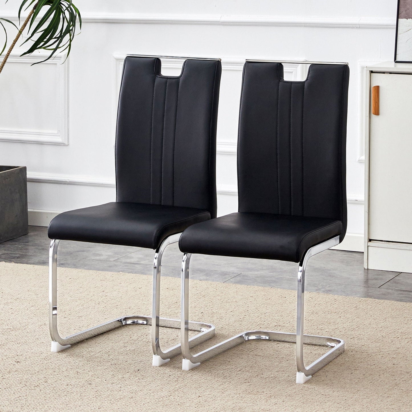 Bow Shaped Chairs, black leatherette, chrome cantilever base, non-slip feet, set of 2 on Tampa Home & Garden Store