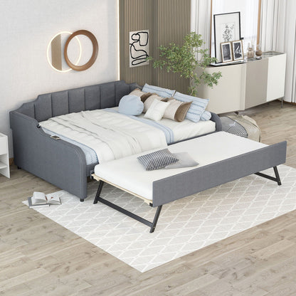 Full size gray upholstered daybed with pull-out trundle and USB charging on Tampa Home & Garden Store