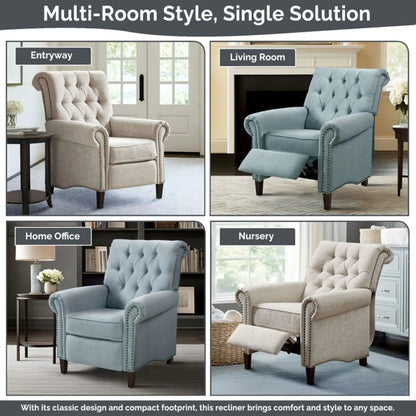 Aidan cream push-back recliner chair with tufted back and nailhead trim Unique Piece Furniture on Tampa Home & Garden Store