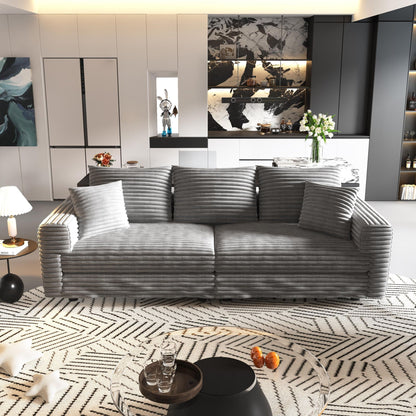 4-seat modern comfy upholstered Cloud Couch by HouseOfZazla in gray ribbed fabric in a modern kitchen setting on Tampa Home & Garden Store