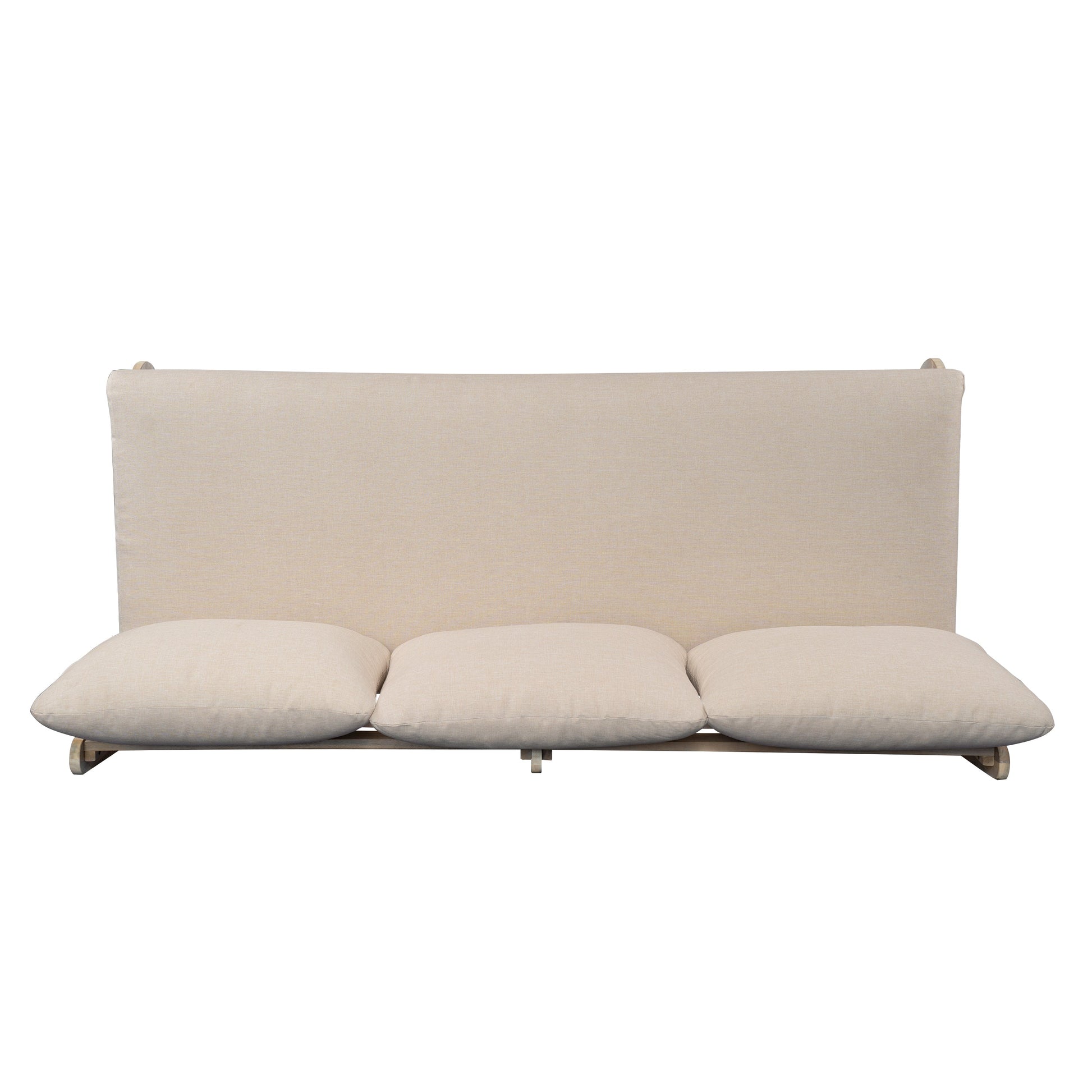 Outdoor Acacia Lazy 5 Seater Chat Set beige cushions with wood frame on Tampa Home & Garden Store