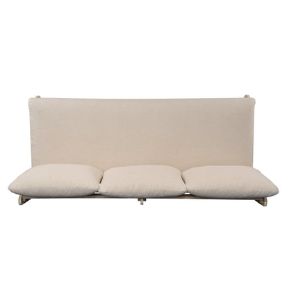 Outdoor Acacia Lazy 5 Seater Chat Set beige cushions with wood frame on Tampa Home & Garden Store