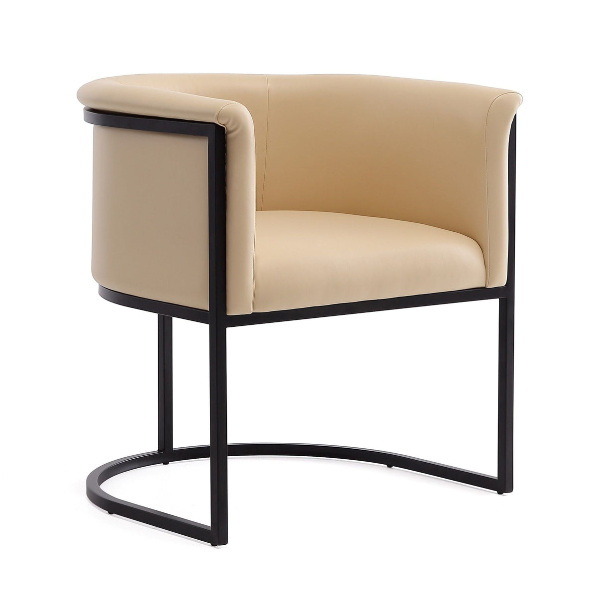 Cosmopolitan dining chair beige leather with geometric black metal frame and round footring on Tampa Home & Garden Store