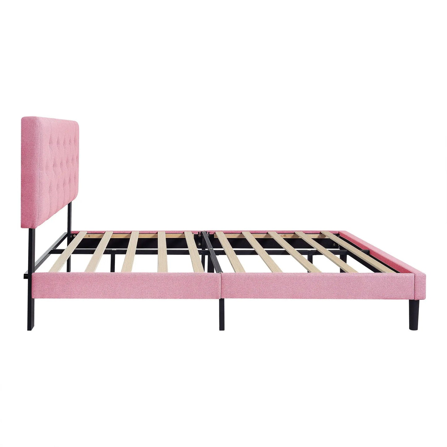 Modern Upholstered Platform Bed Tufted Headboard