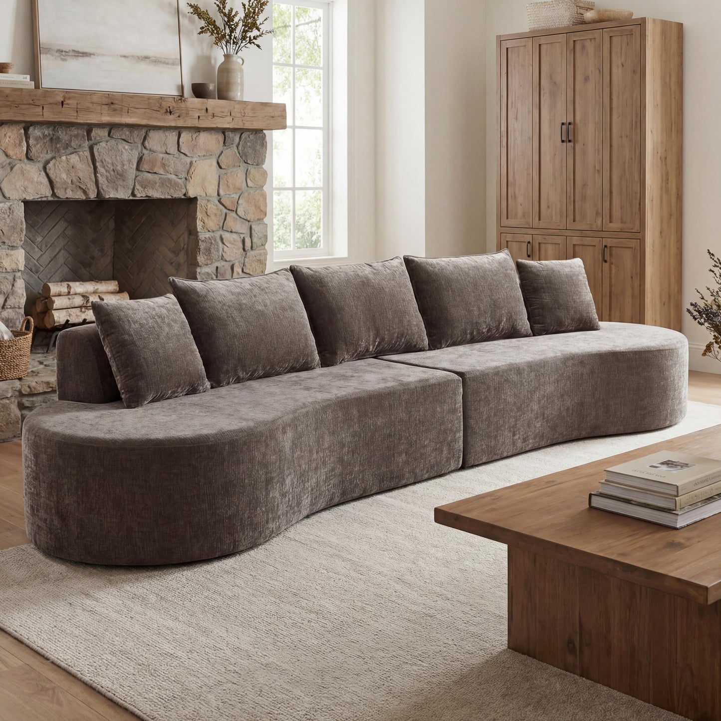138.6-inch Modern Curved Modular Sectional Sofa by HouseOfZazla in gray fabric on Tampa Home & Garden Store