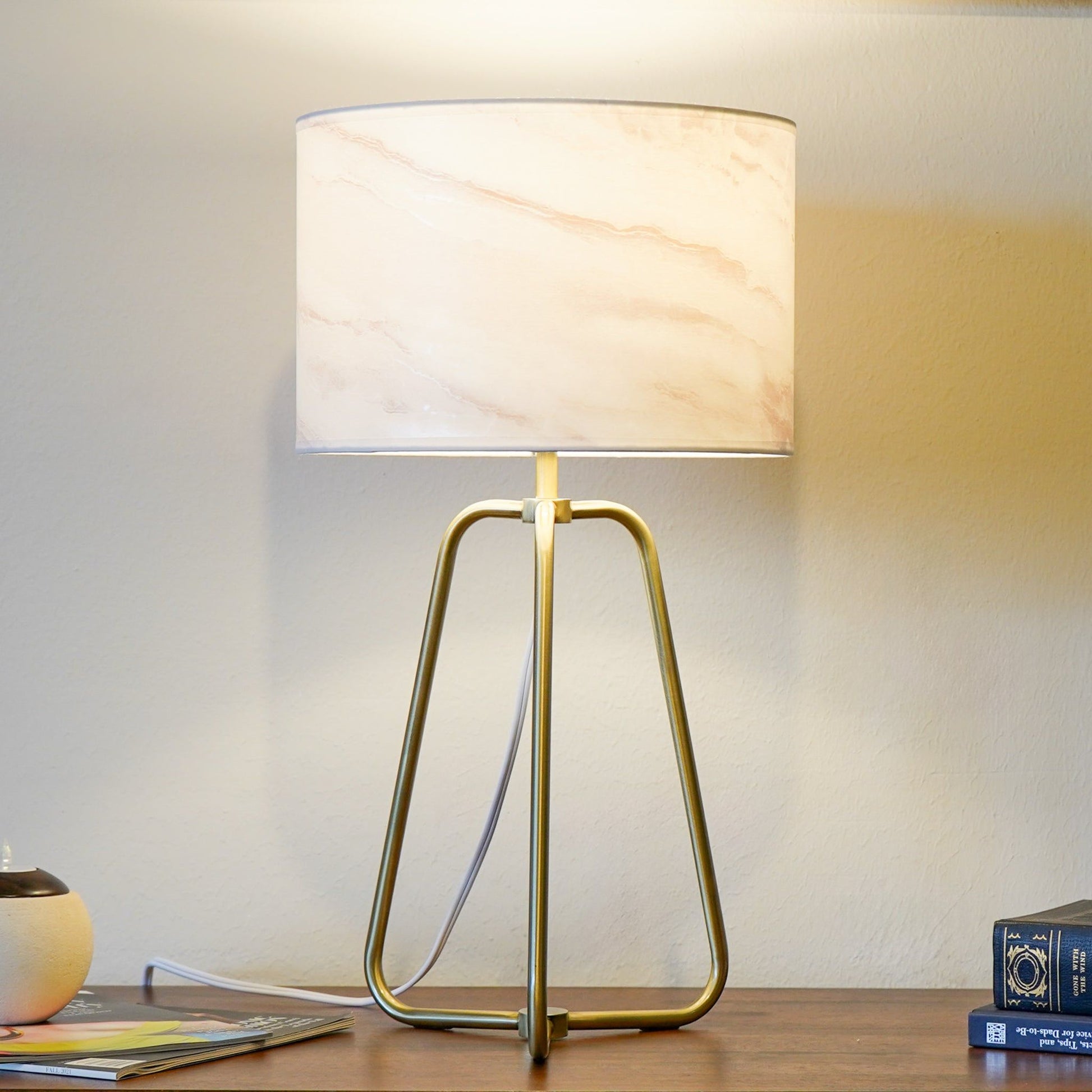 Optima Desk Lamp white marble shade with brass legs by HouseOfZazla, table lamp on Tampa Home & Garden Store