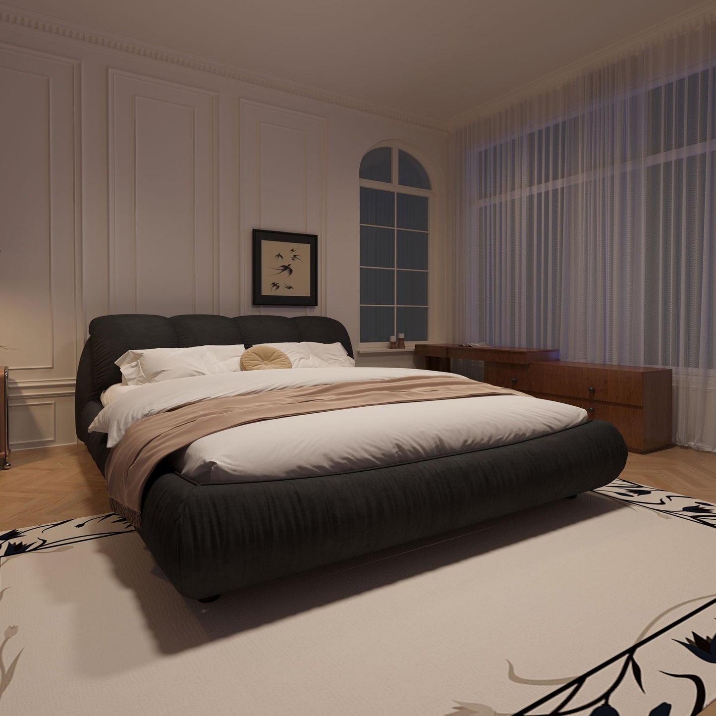 Luxury upholstered platform bed with padded backrest and solid wood frame by HouseOfZazla on Tampa Home & Garden Store