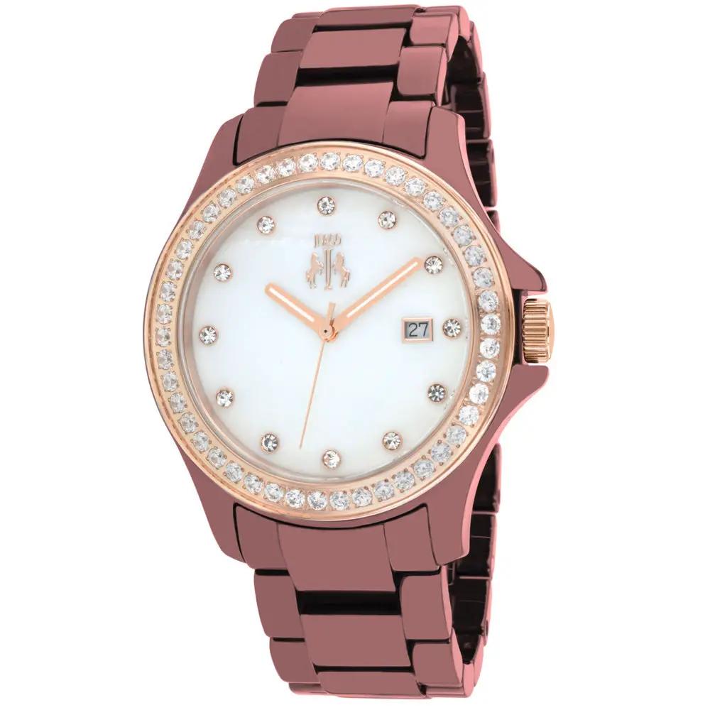 Jivago Women's Ceramic Watch rose-pink bracelet, crystal bezel, mother-of-pearl dial, date window on Tampa Home & Garden Store