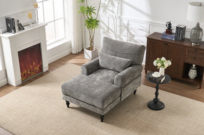 Modern grey upholstered chaise lounge recliner by HouseOfZazla, accent chair in neutral fabric on Tampa Home & Garden Store