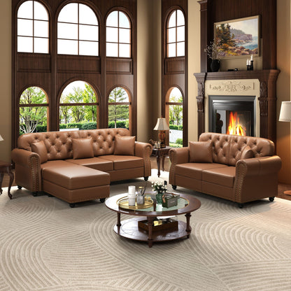 Upholstered Sofa with Nailhead and Ottoman