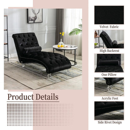 Indoor Chaise Lounge With Button Tufted Pillow