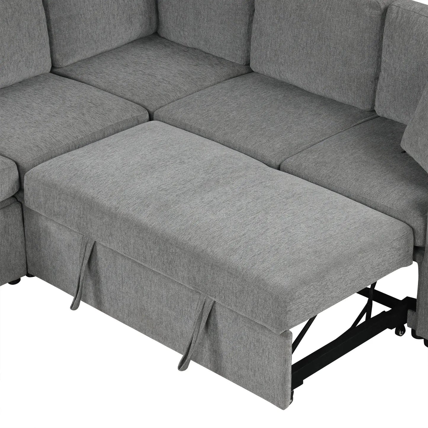 Convertible U-Shaped Sectional Sofa with Pull-Out Bed, gray fabric, 2-piece set on Tampa Home & Garden Store