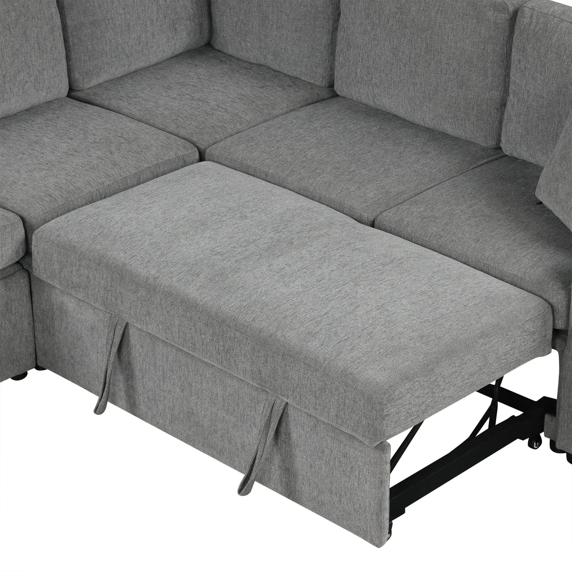 Convertible U-Shaped Sectional Sofa with Pull-Out Bed, gray fabric, 2-piece set on Tampa Home & Garden Store