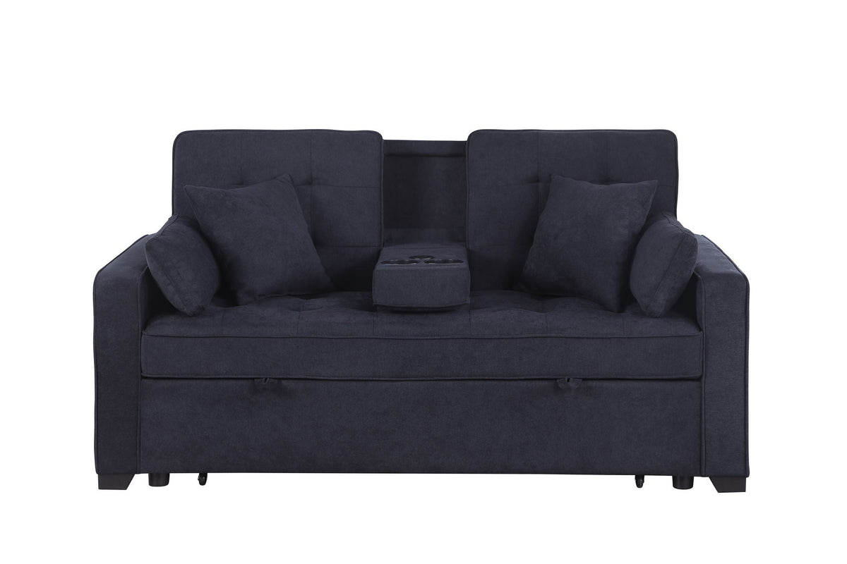 Convertible Sleeper Loveseat with Cup Holders, dark gray fabric, HouseOfZazla on Tampa Home & Garden Store