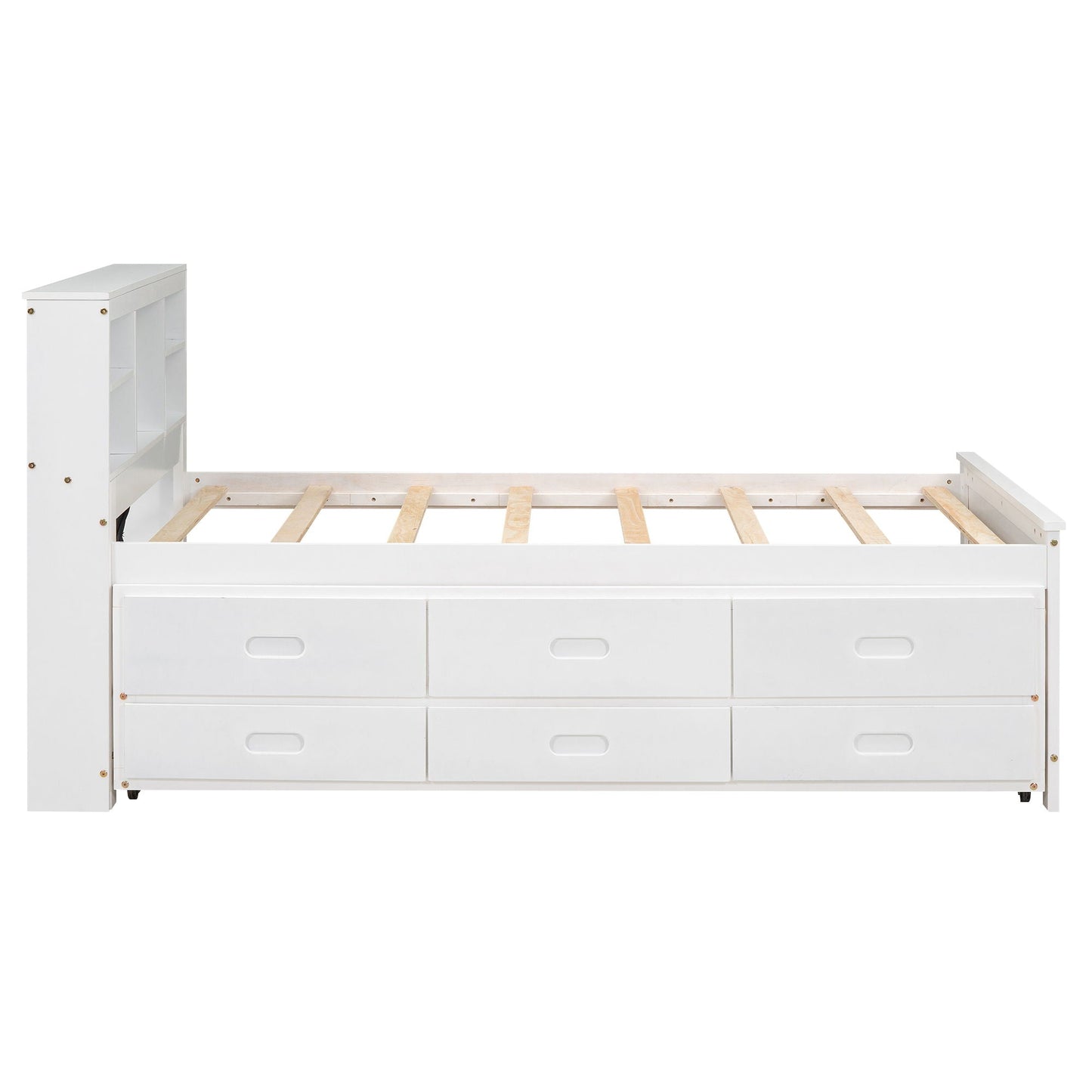 White platform trundle bed with storage headboard and 3-drawer under-bed chest by HouseOfZazla on Tampa Home & Garden Store