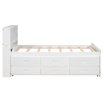 White platform trundle bed with storage headboard and 3-drawer under-bed chest by HouseOfZazla on Tampa Home & Garden Store